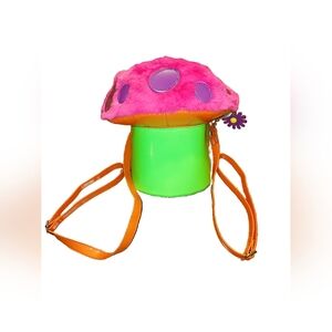 NWT Club Exx cute fuzzy pink mushroom backpack w daisy charms &adjustable straps